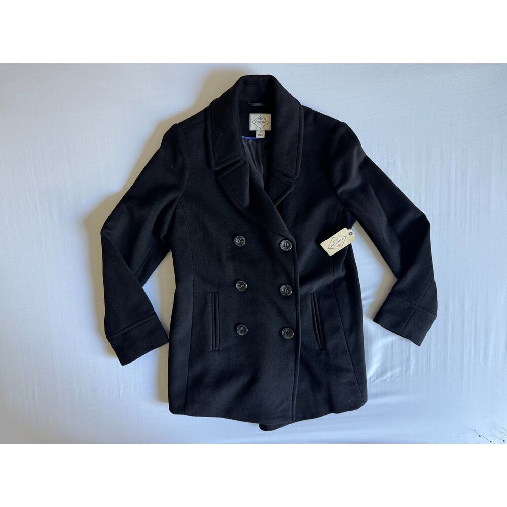 NWT St. John's Bay Black Wool-Blend Peacoat | Size Medium